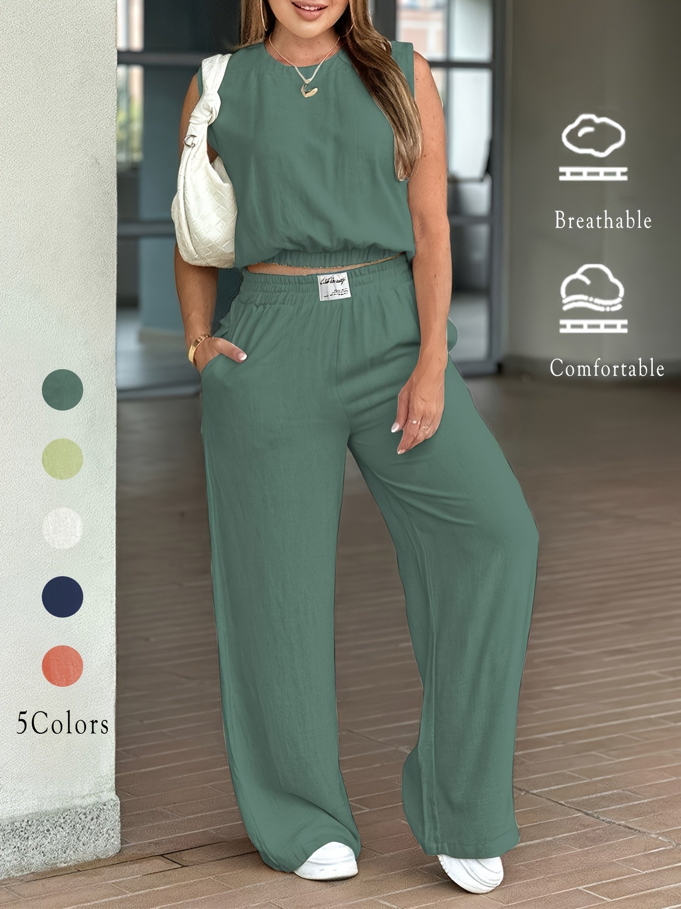 Conjunto de Pantalón de Pierna Ancha y Cárdigan Ligero – Estilo Casual y Confort para Mujer