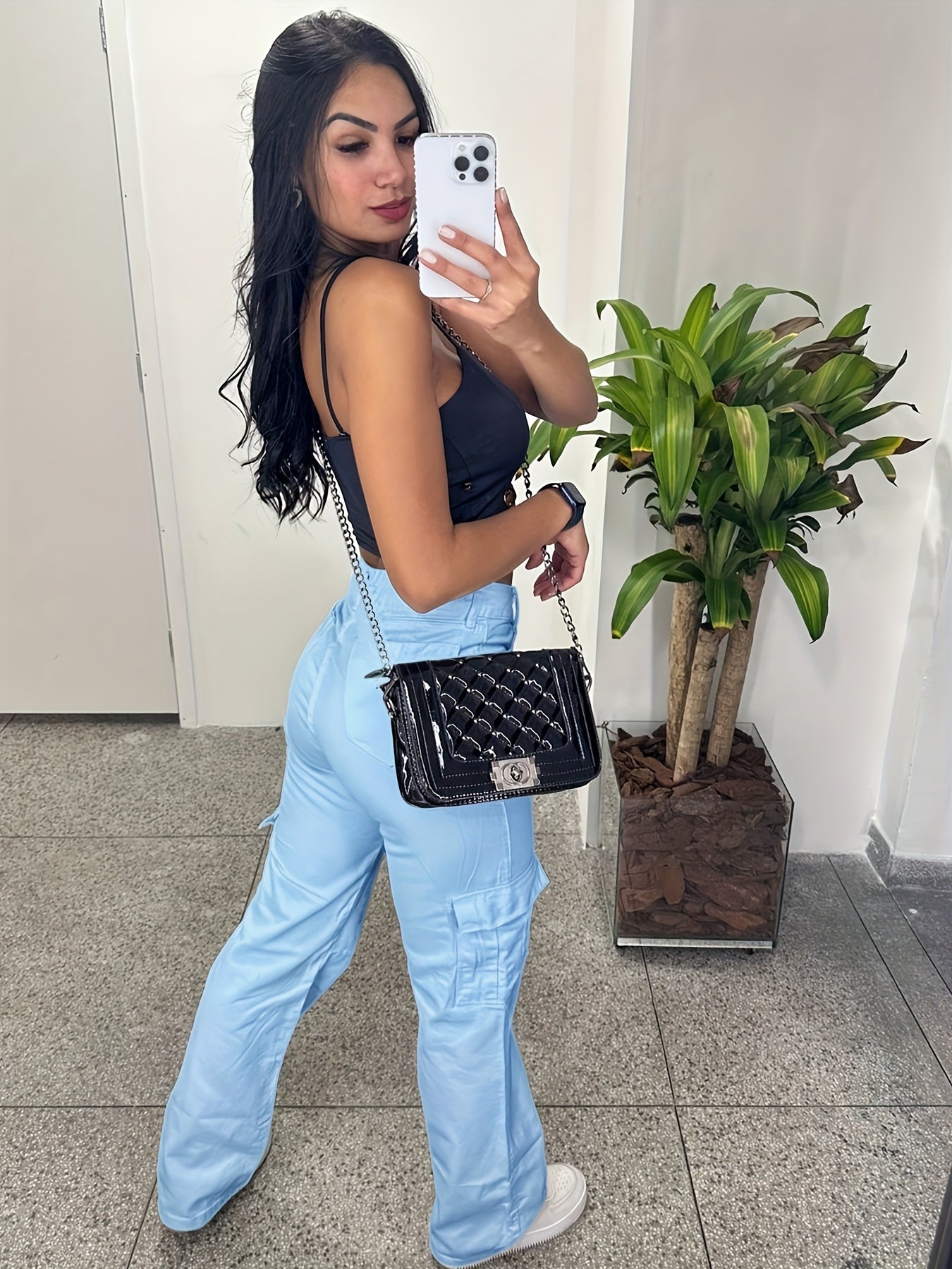 Pantalones cargo casuales de cintura alta para mujer con múltiples bolsillos - Ligero poliéster, ajuste de pierna recta, lavable en máquina, blanco, comodidad para todas las estaciones, moda cómoda | Pantalones de pierna recta | Tela de poliéster