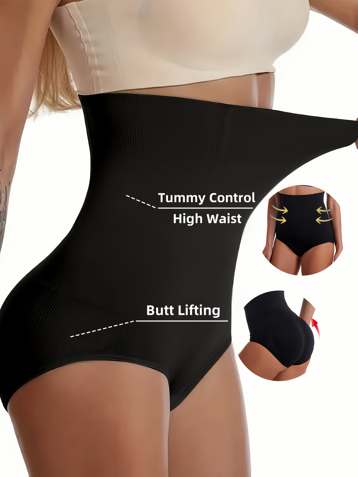 Ropa interior de cintura alta para mujeres para un control cómodo de la barriga y efecto de levantamiento de glúteos.