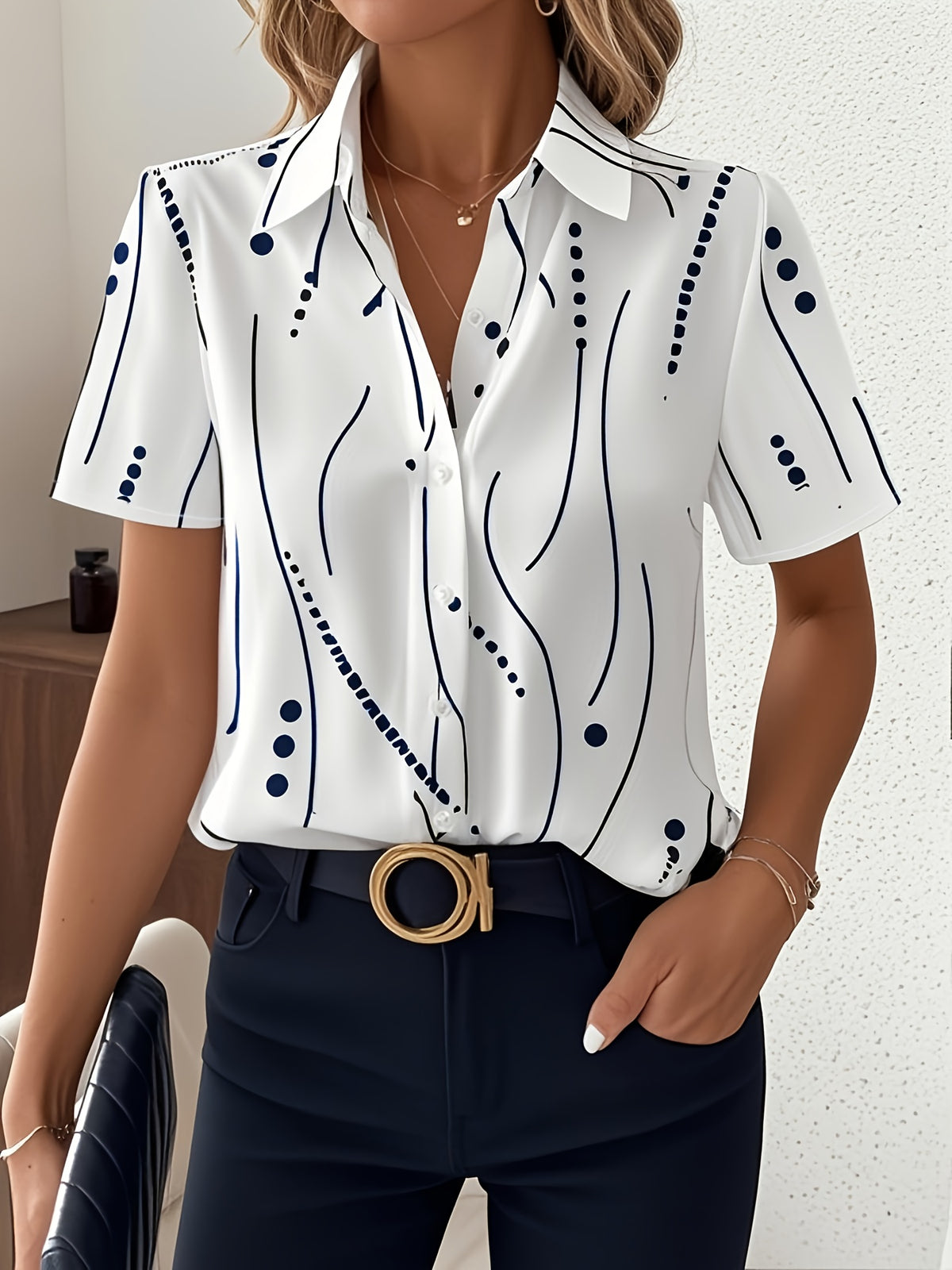 Camisa Mujer de Rayas con Manga Corta – Estilo Elegante y Casual para Vacaciones
