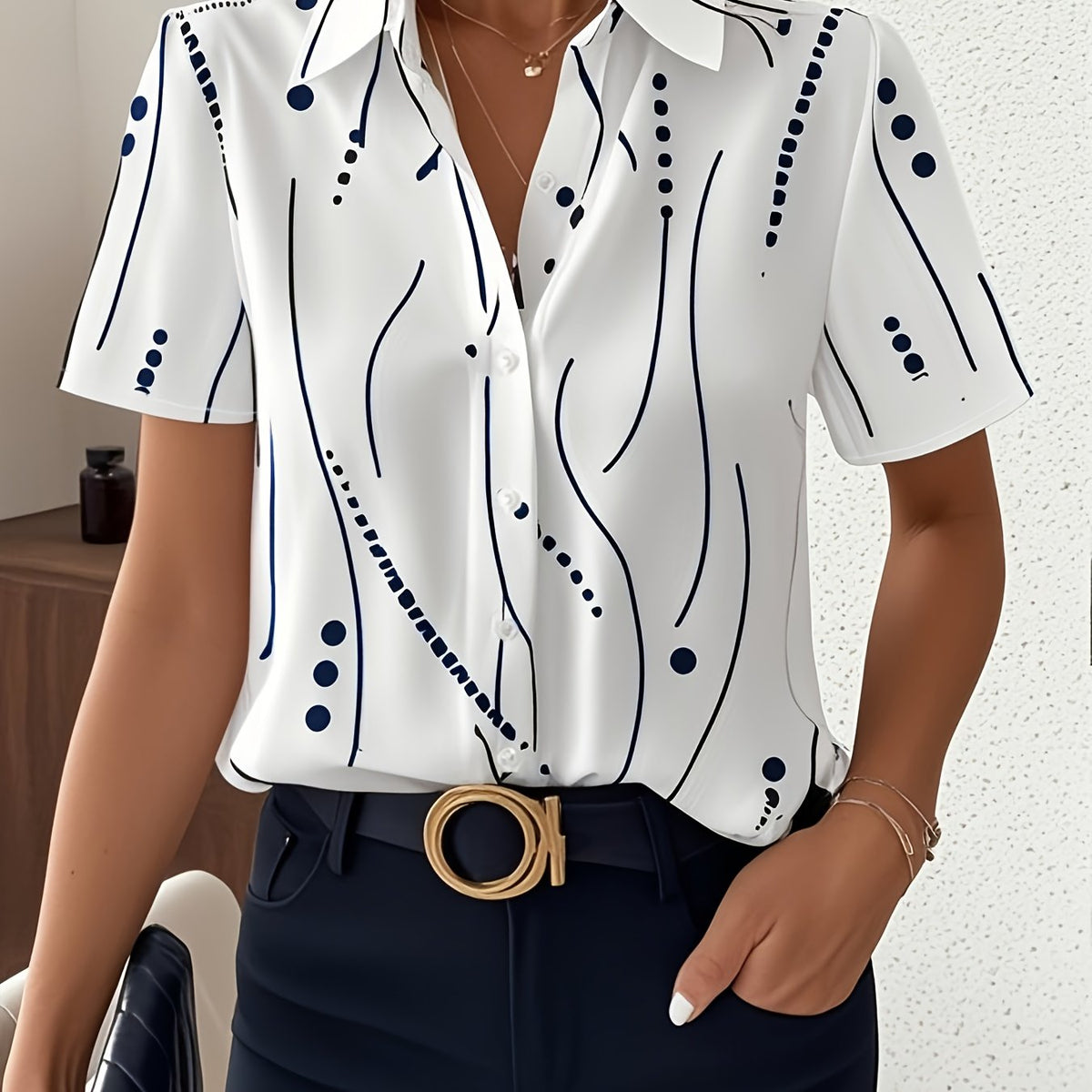 Camisa Mujer de Rayas con Manga Corta – Estilo Elegante y Casual para Vacaciones