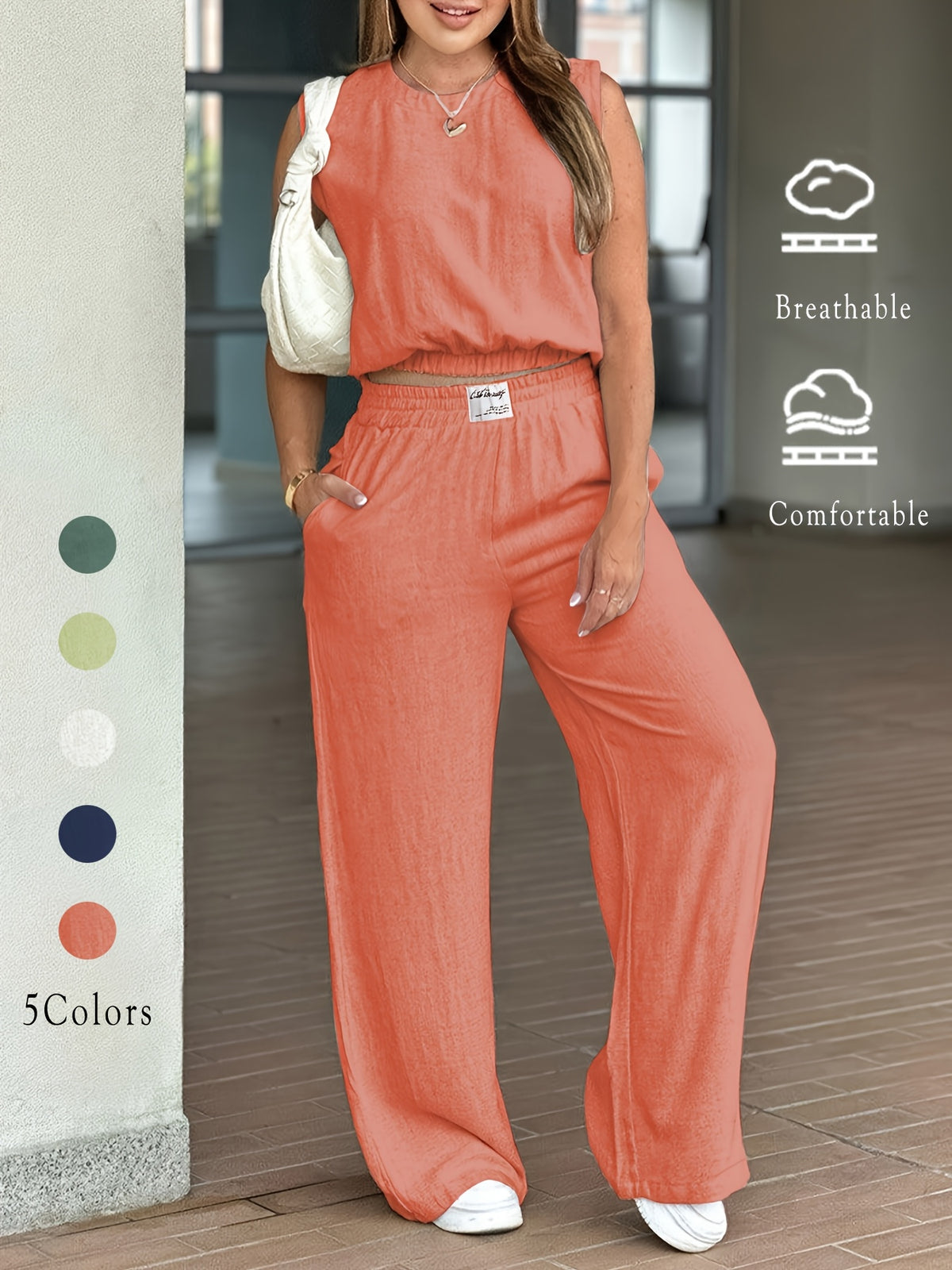 Conjunto de Pantalón de Pierna Ancha y Cárdigan Ligero – Estilo Casual y Confort para Mujer
